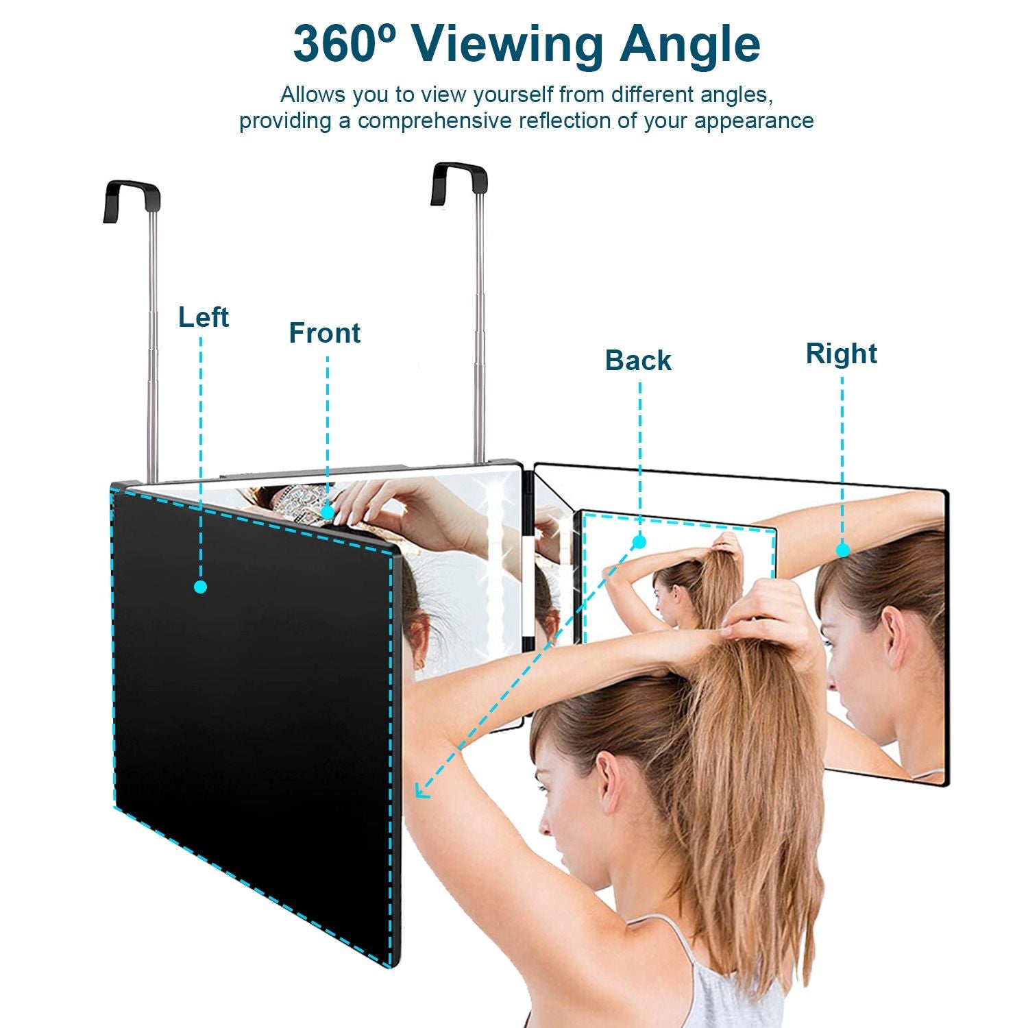3-Way LED Tri-Fold Portable Self-Haircut & Makeup Mirror 360 deg viewing angle