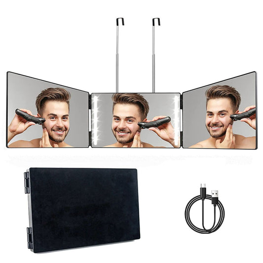 3-Way LED Tri-Fold Portable Self-Haircut & Makeup Mirror, USB-Rechargeable