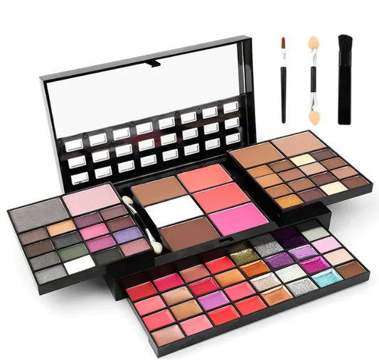 74-Color Ultimate Makeup Set: Lip Gloss, Blush, Eyeshadow & Highlight Palette