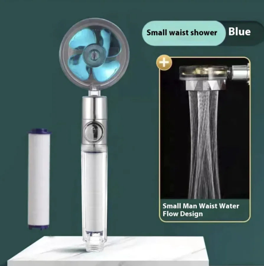 Blue Turbo Handheld Shower head with Silver Handle