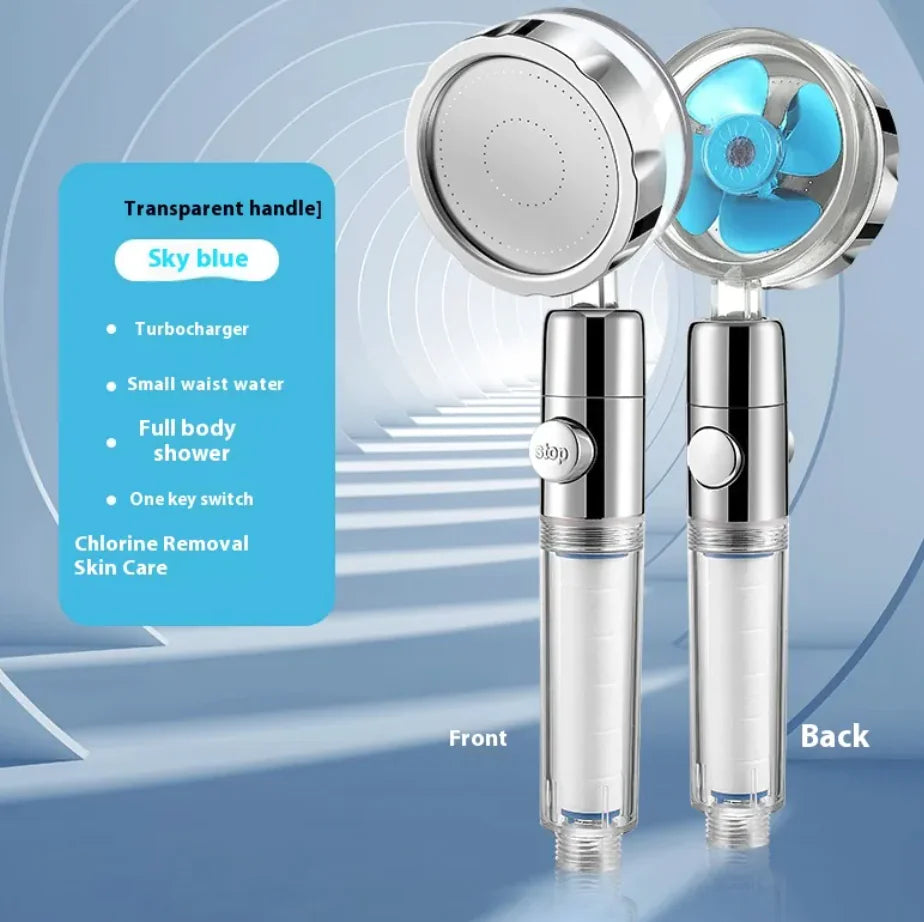 Blue Turbo Handheld Shower head with Transparent Handle
