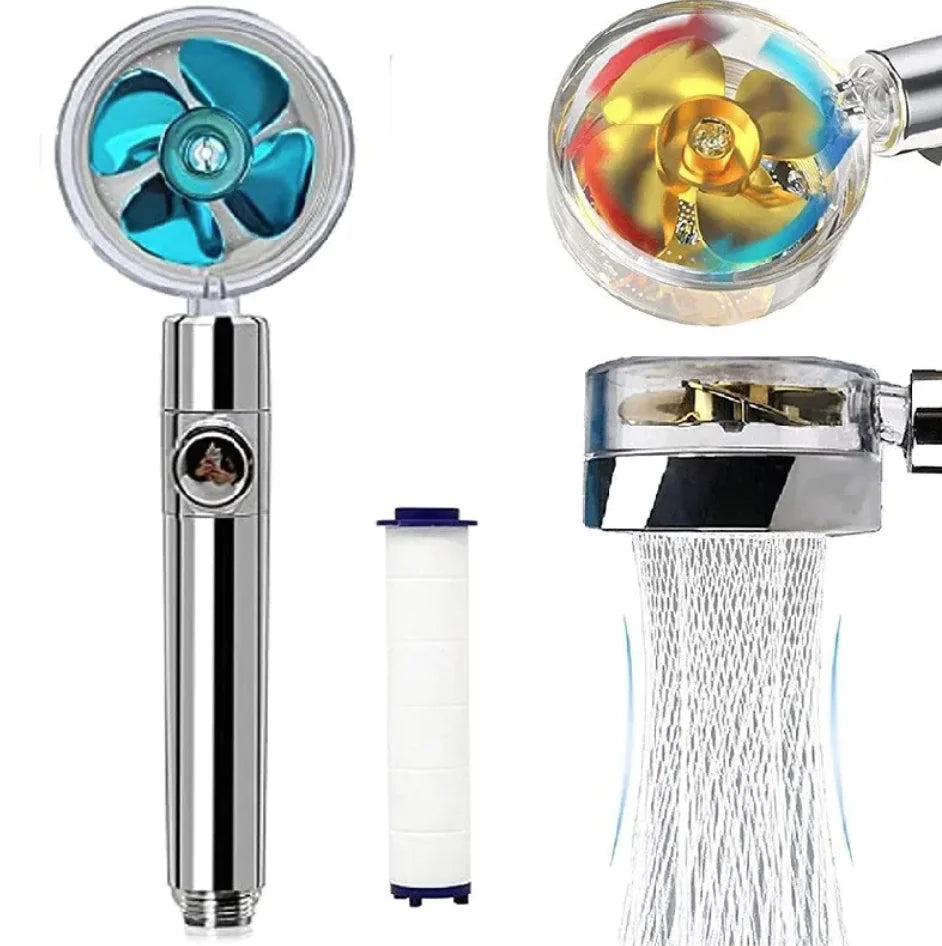 Blue Turbo Propeller Shower head with silver Handle