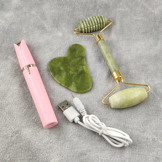 Electric Eyebrow Trimmer Jade Roller Scraping Board Set.