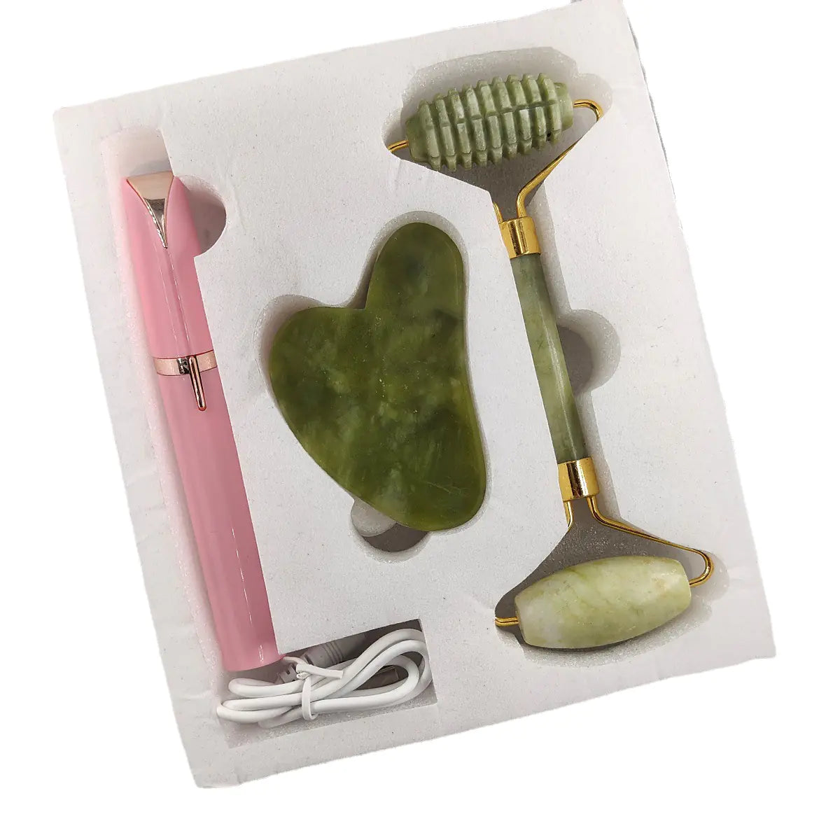 Electric Eyebrow Trimmer Jade Roller Scraping Board Set In Box