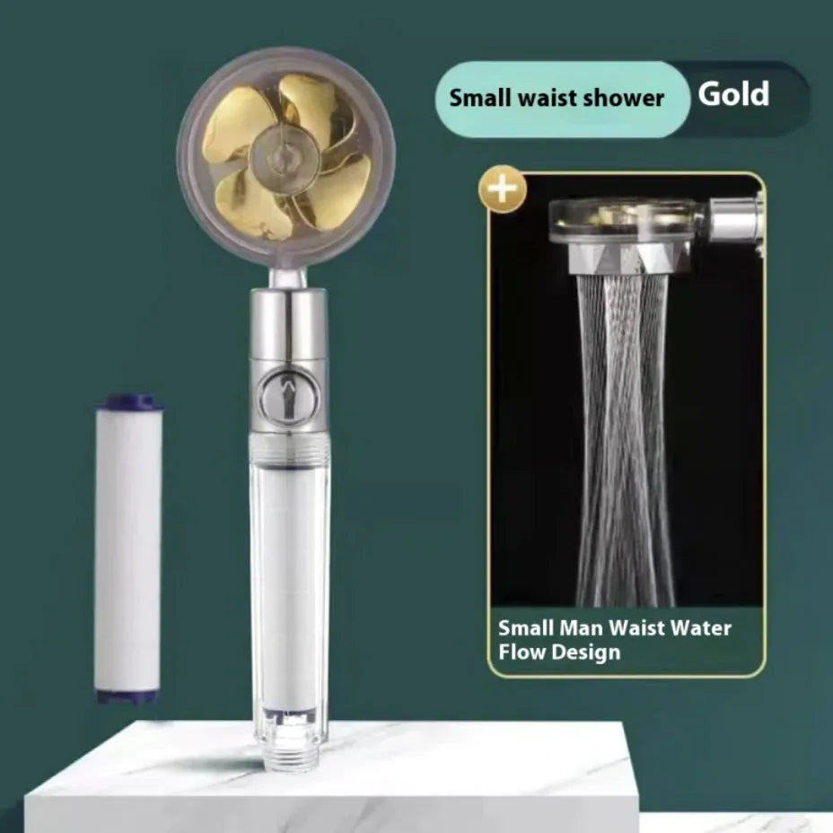 Gold Turbo Handheld Shower head with Silver Handle