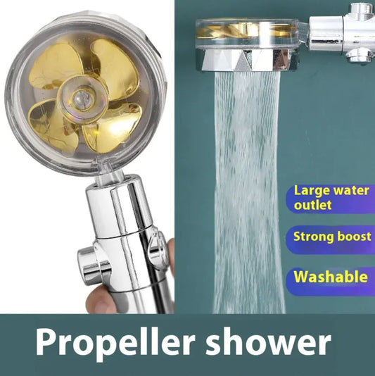 Gold Turbo Propeller Shower head with Silver Handle