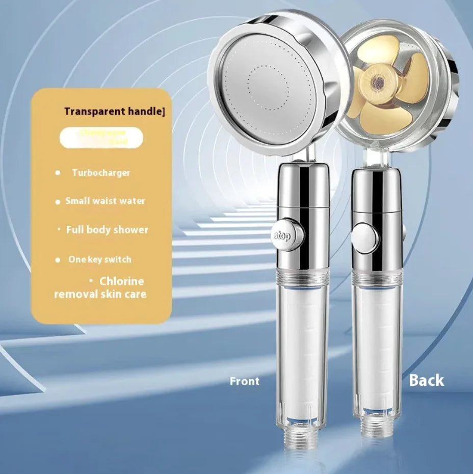Gold Turbo Propeller Shower head with Transparent Handle