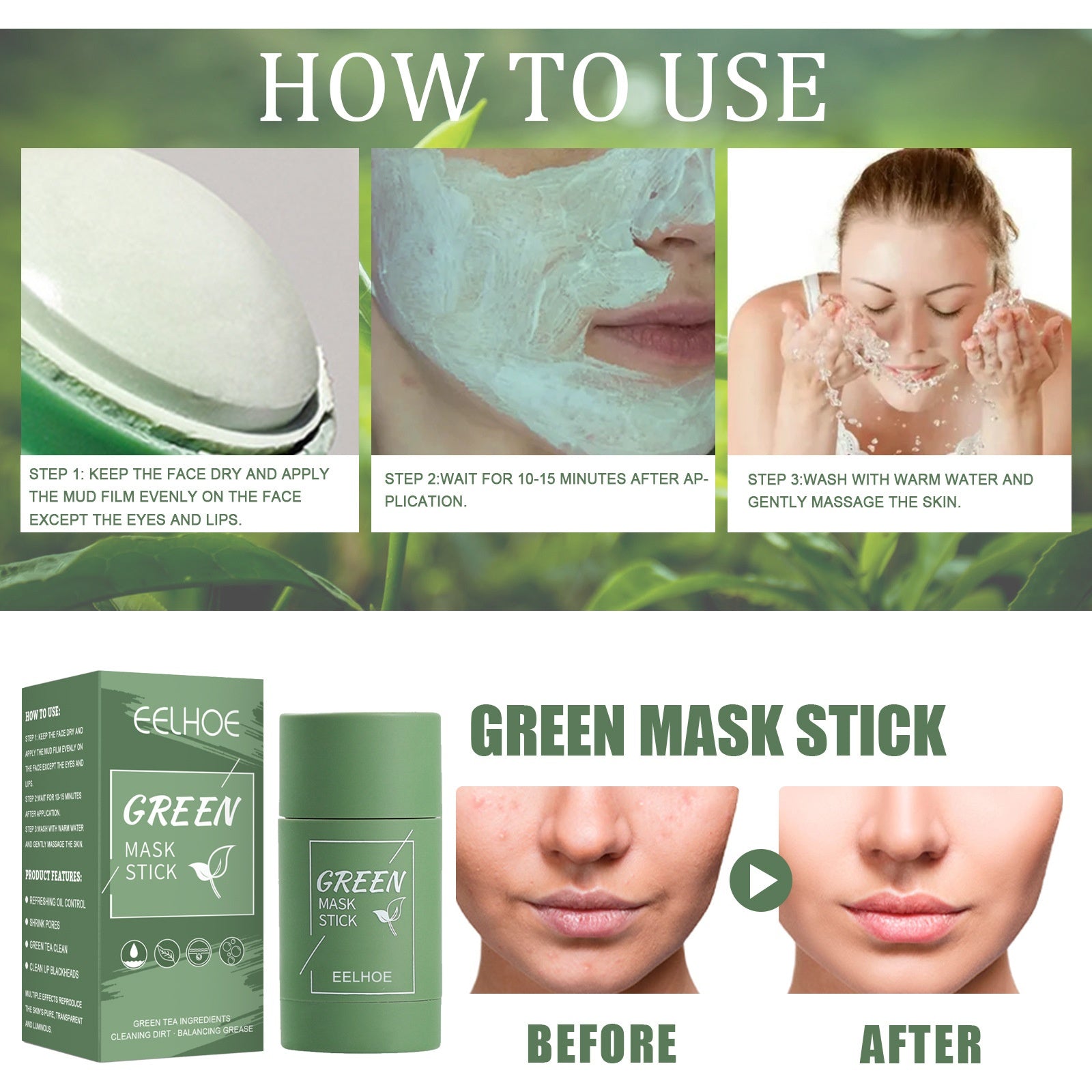 Green Tea Face Mask Stick –  instructions