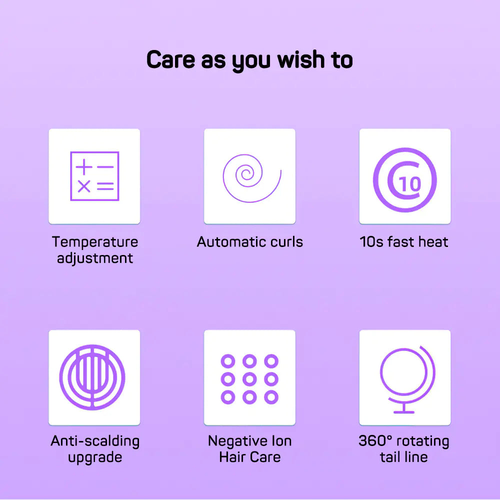 Purple Automatic Electric Hair Curler and Waver Iron Adjustments