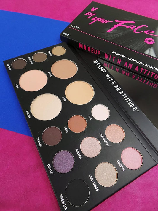 In Your Face 3-in-1 Makeup Palette – 16 Shades for Eyes, Brows & Contour