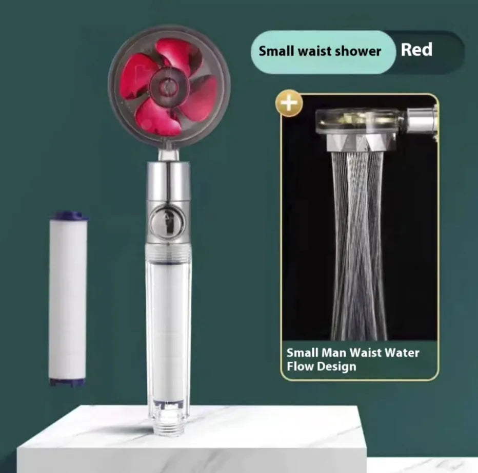 Red Turbo Handheld Shower head with Silver Handle