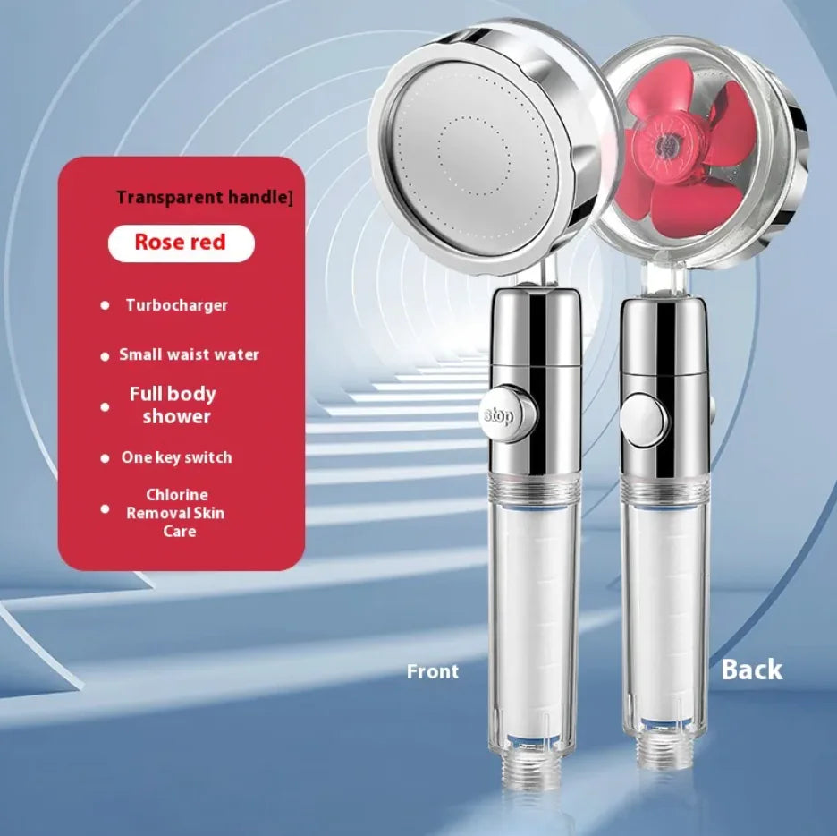 Red Turbo Handheld Shower head with Transparent Handle