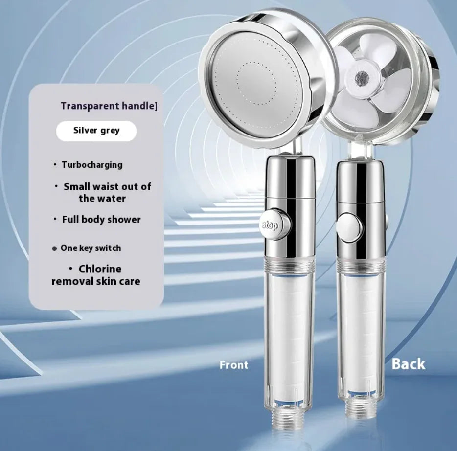 Silver Turbo Handheld Shower head with Transparent Handle