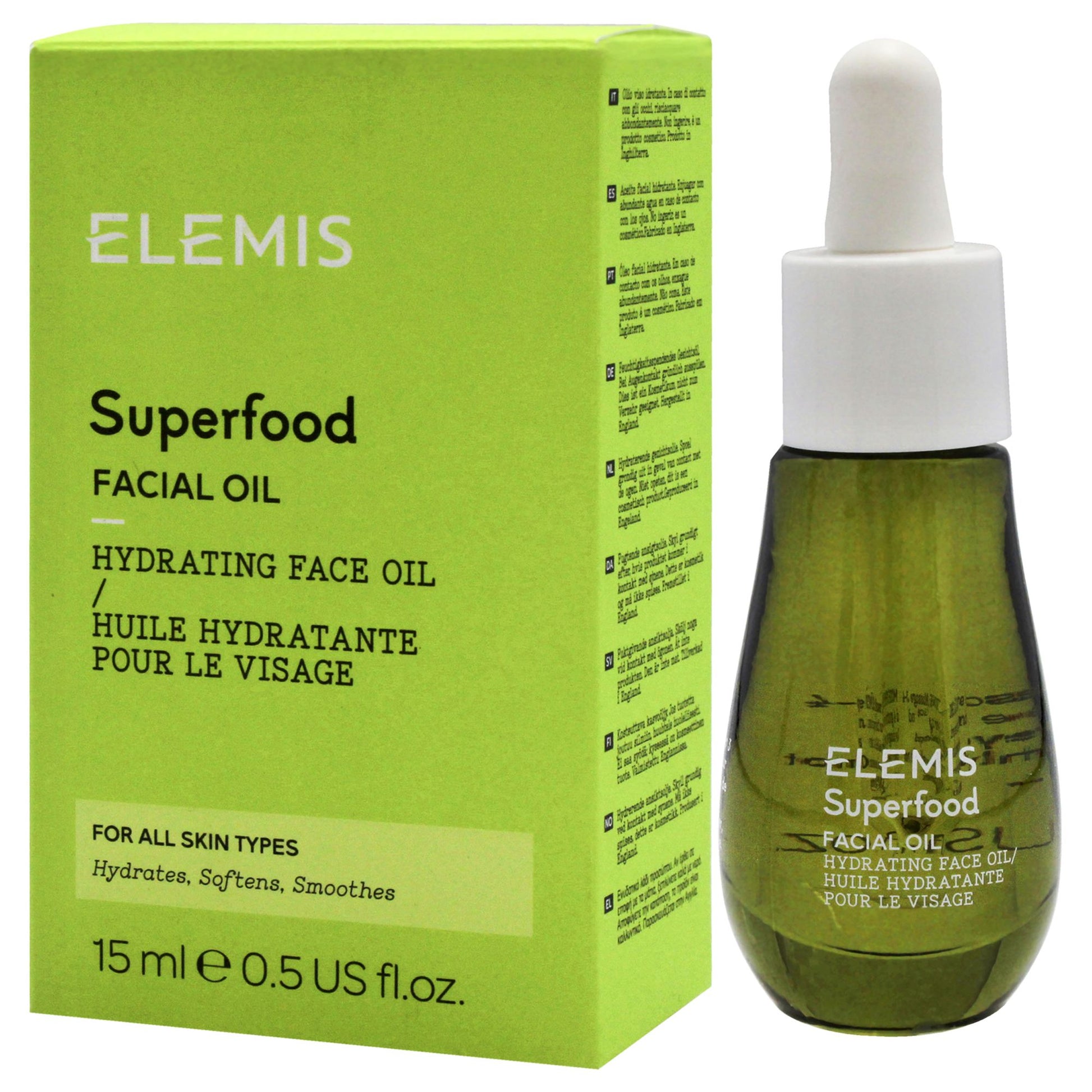 Superfood Facial Oil by Elemis for Women - 0.5 oz Oil with box and side