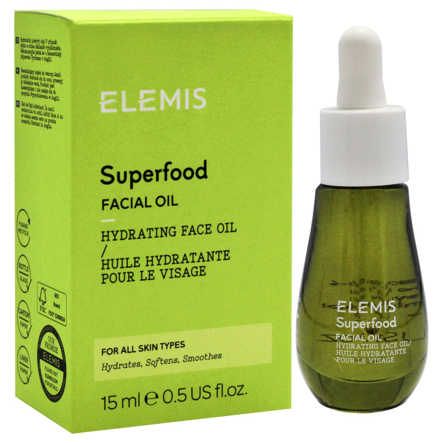 Superfood Facial Oil by Elemis for Women - 0.5 oz Oil with side box
