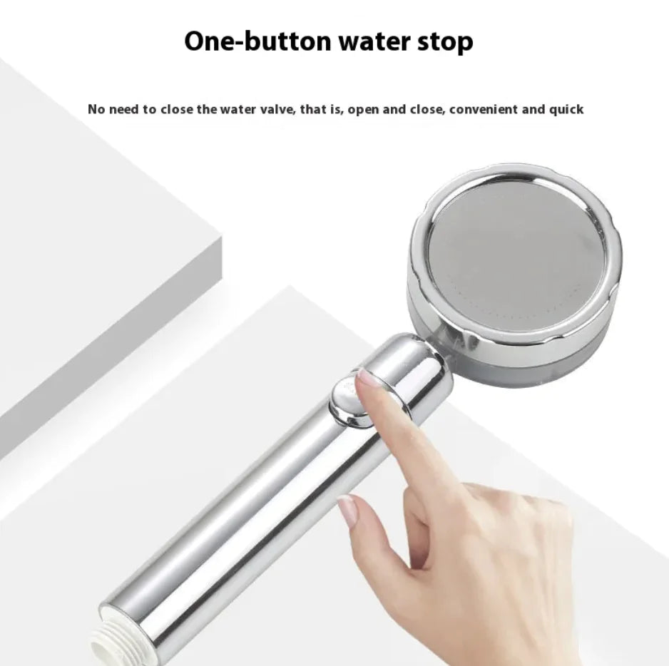 Turbo Handheld Shower head with Silver Handle one button water stop